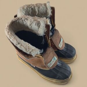 Vintage Dunham Waterproof Duck Boots Brown Leather Sherpa Wool Lined Mens Size 8